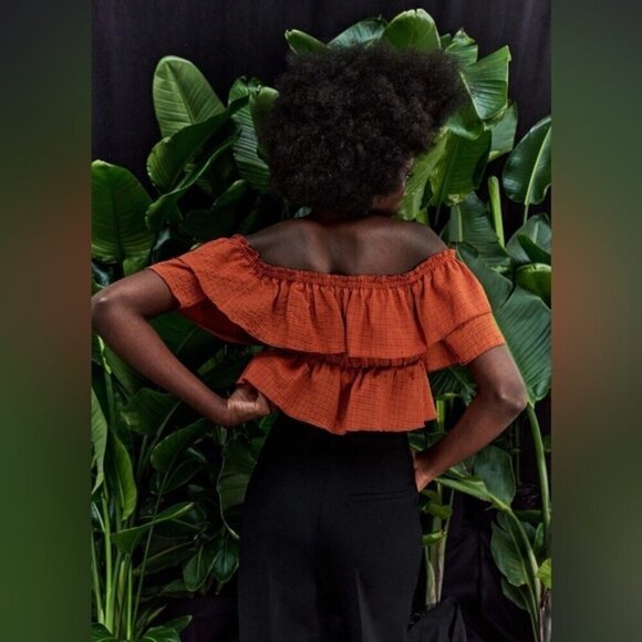 COPY Zara Women’s Ruffled Crop Top Brick Coloured Small - Picture 8 of 8